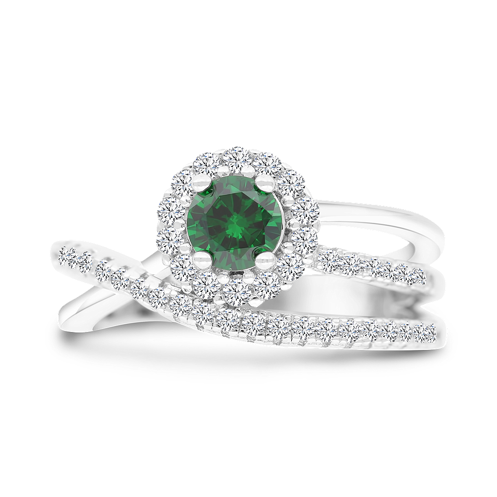 Sterling Silver 925 Ring Rhodium Plated Embedded With Emerald