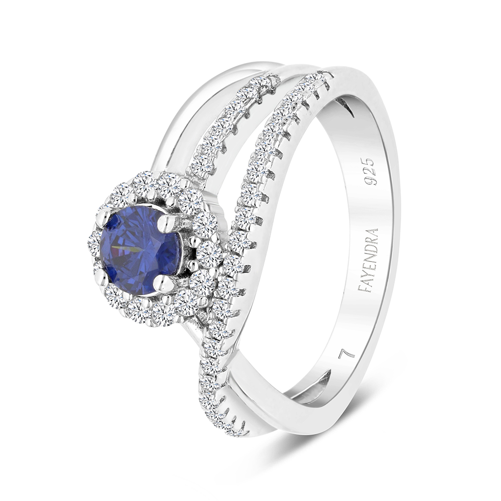 Sterling Silver 925 Ring Rhodium Plated Embedded With Tanzanite