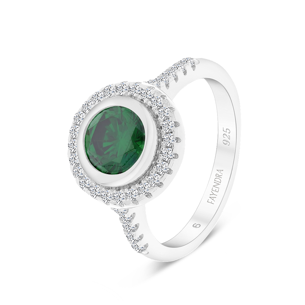 Sterling Silver 925 Ring Rhodium Plated Embedded With Emerald