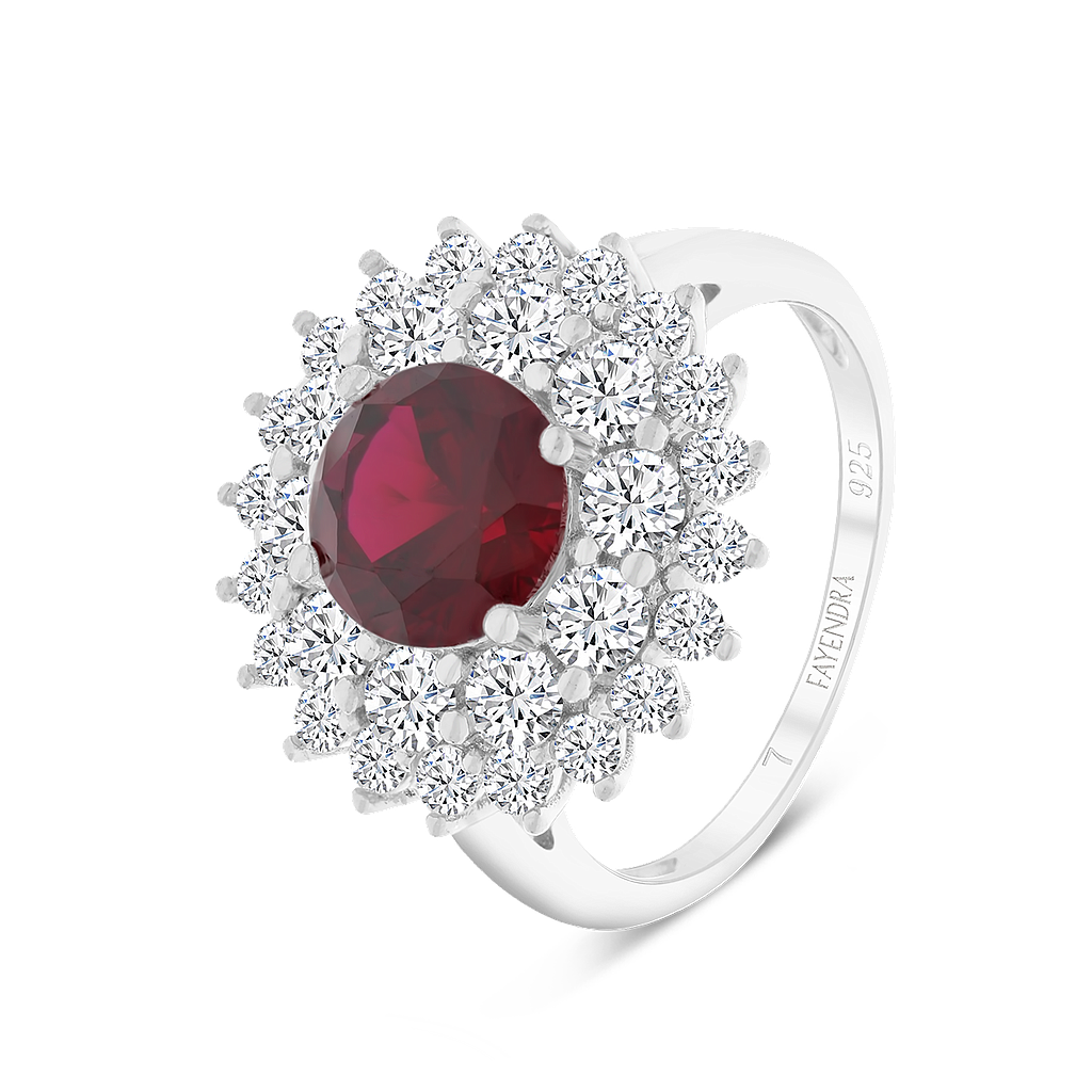 Sterling Silver 925 Ring Rhodium Plated Ruby Corundum