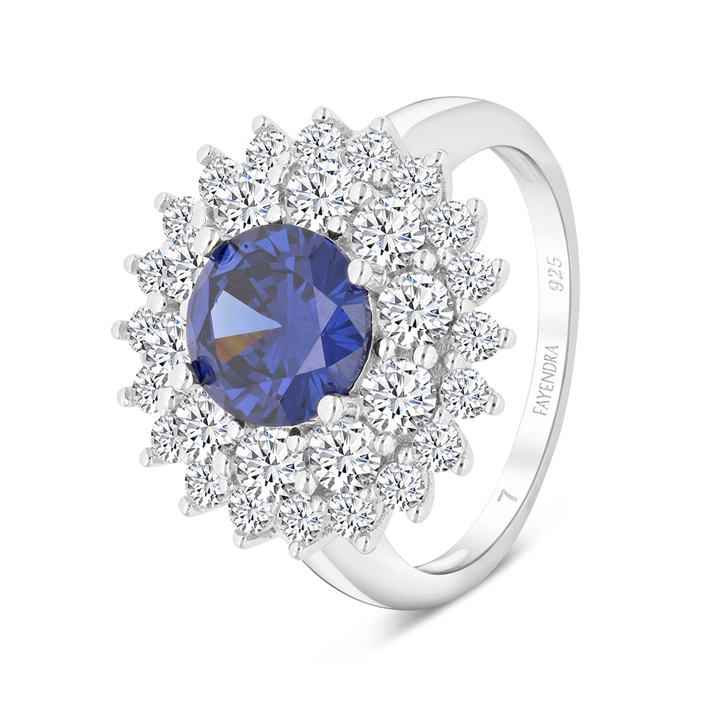 Sterling Silver 925 Ring Rhodium Plated Embedded With Tanzanite