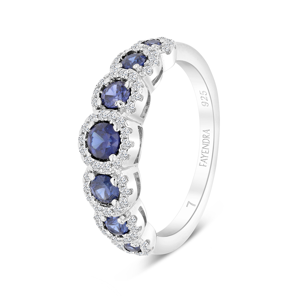 Sterling Silver 925 Ring Rhodium Plated Embedded With Tanzanite