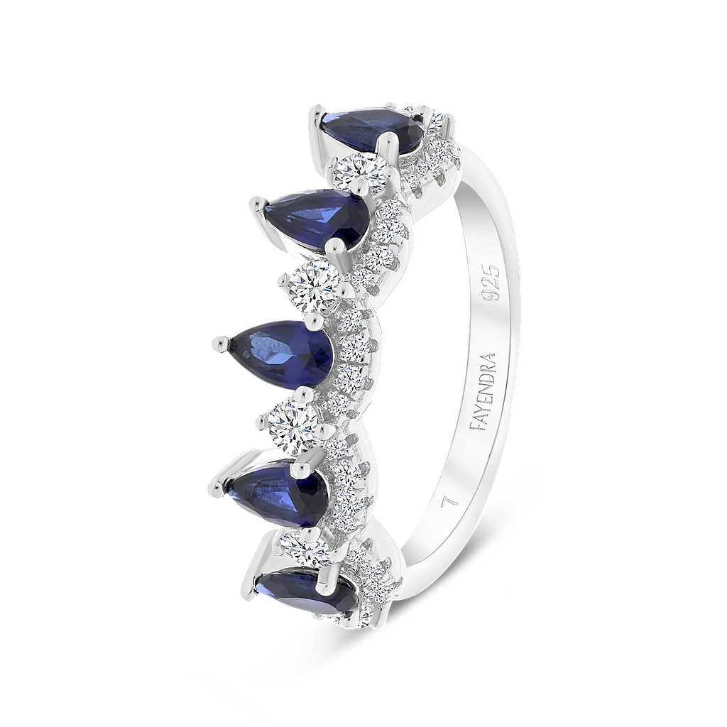 Sterling Silver 925 Ring Rhodium Plated Sapphire Corundum