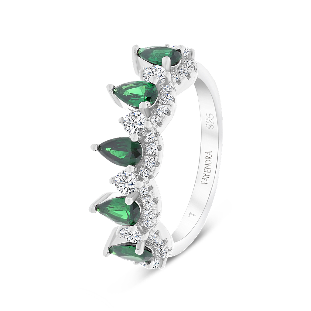 Sterling Silver 925 Ring Rhodium Plated Embedded With Emerald