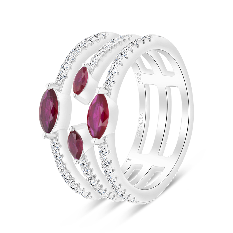 Sterling Silver 925 Ring Rhodium Plated Ruby Corundum