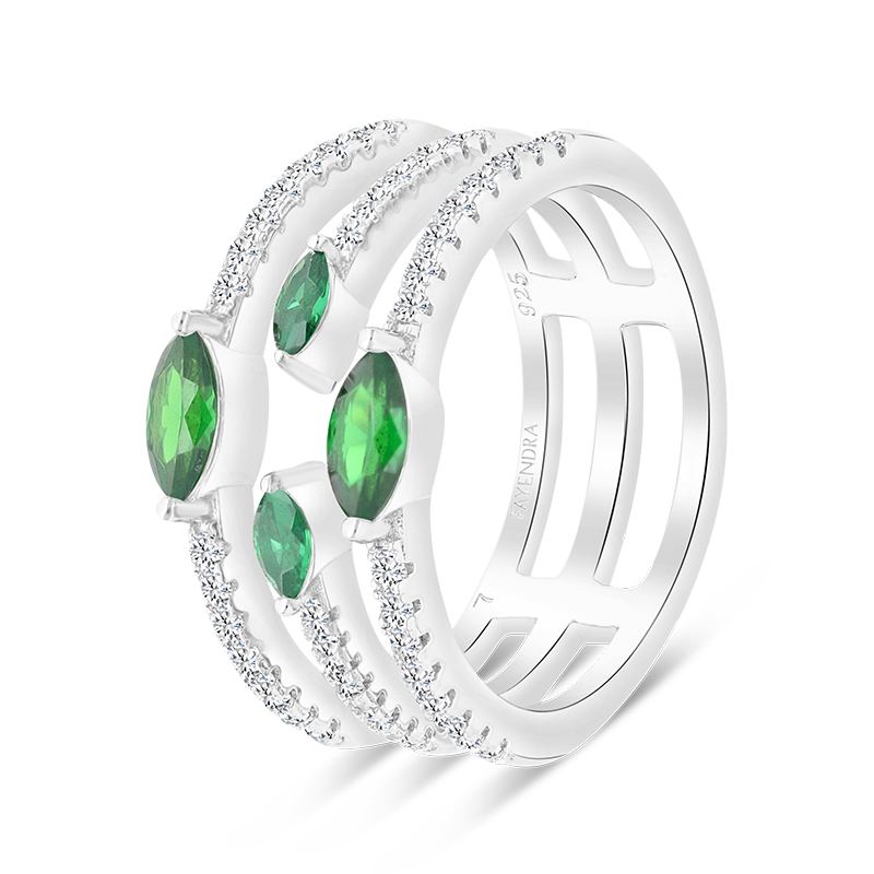 Sterling Silver 925 Ring Rhodium Plated Embedded With Emerald