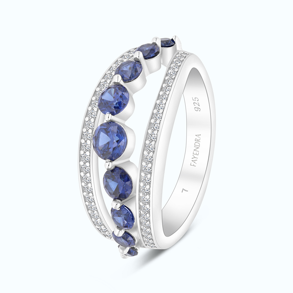 Sterling Silver 925 Ring Rhodium Plated Embedded With Tanzanite