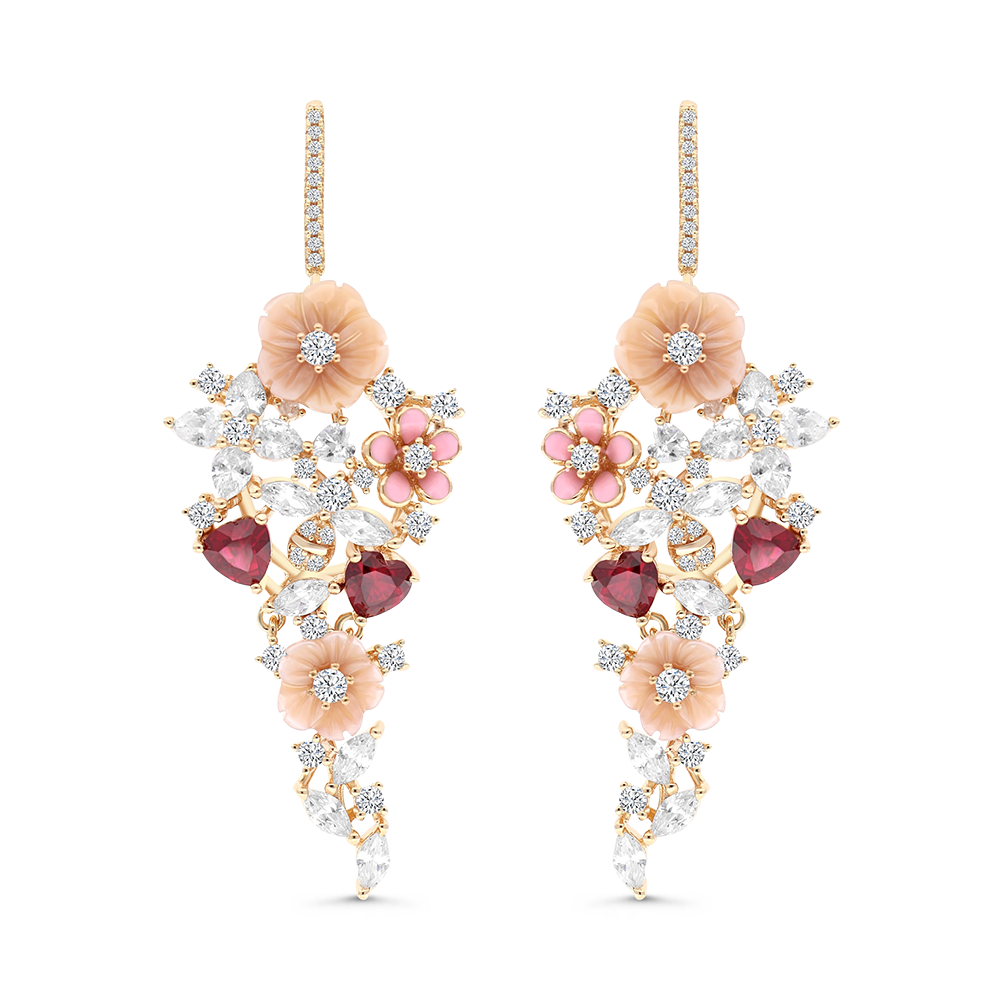 Sterling Silver 925 Earring Rose Gold Plated Natural pink Shell Ruby Corundum Enamel