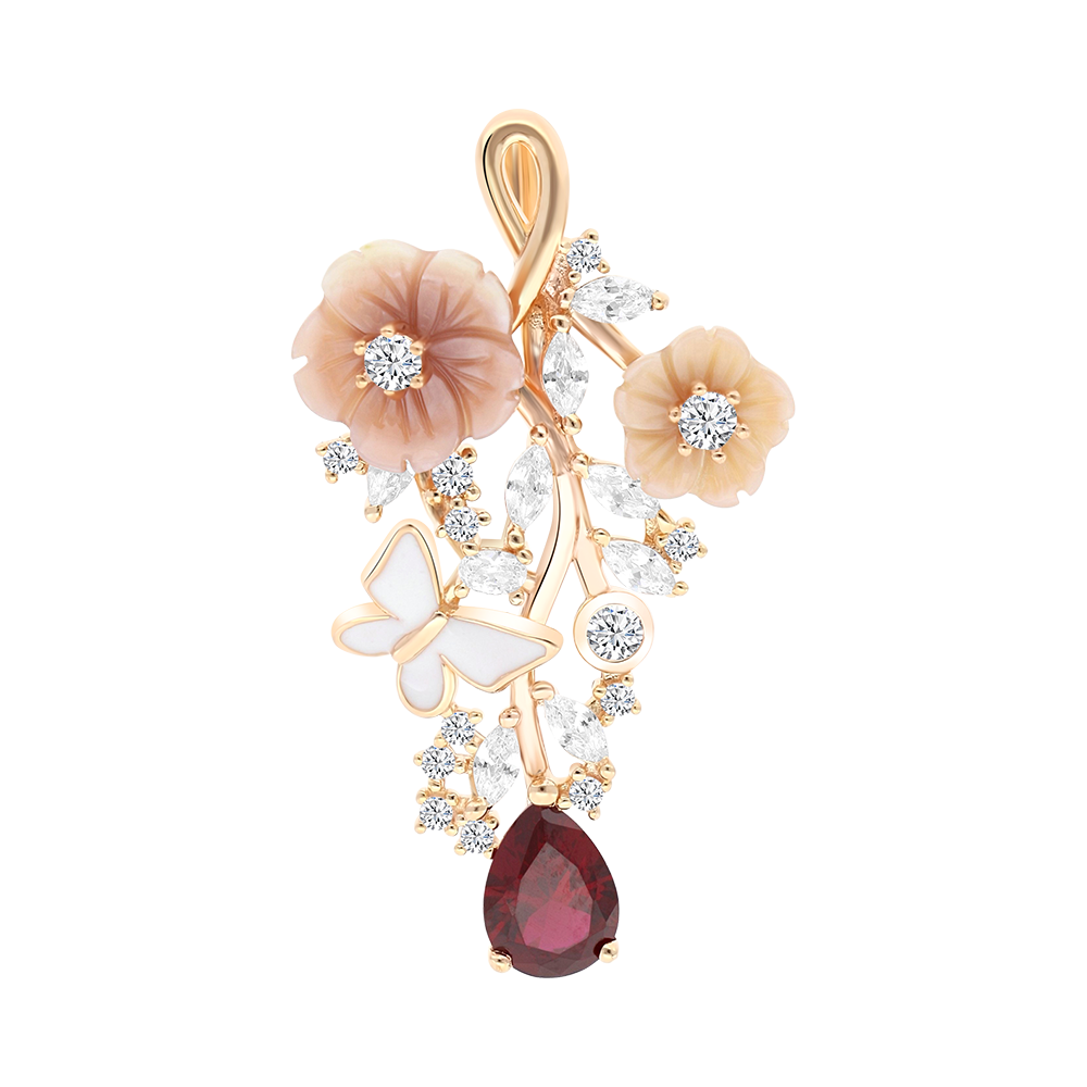 Sterling Silver 925 Pendant Rose Gold Plated Natural pink Shell Ruby Corundum Enamel