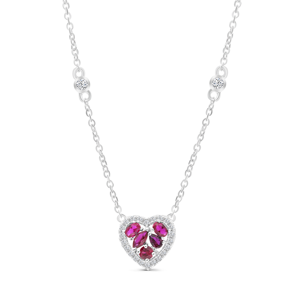 Sterling Silver 925 Necklace Rhodium Plated Ruby Corundum