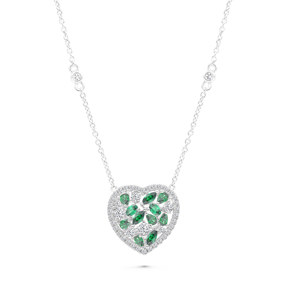 Sterling Silver 925 Necklace Rhodium Plated Embedded With Emerald