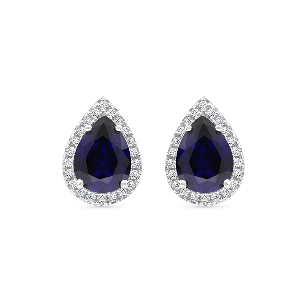 Sterling Silver 925 Earring Rhodium Plated Sapphire Corundum