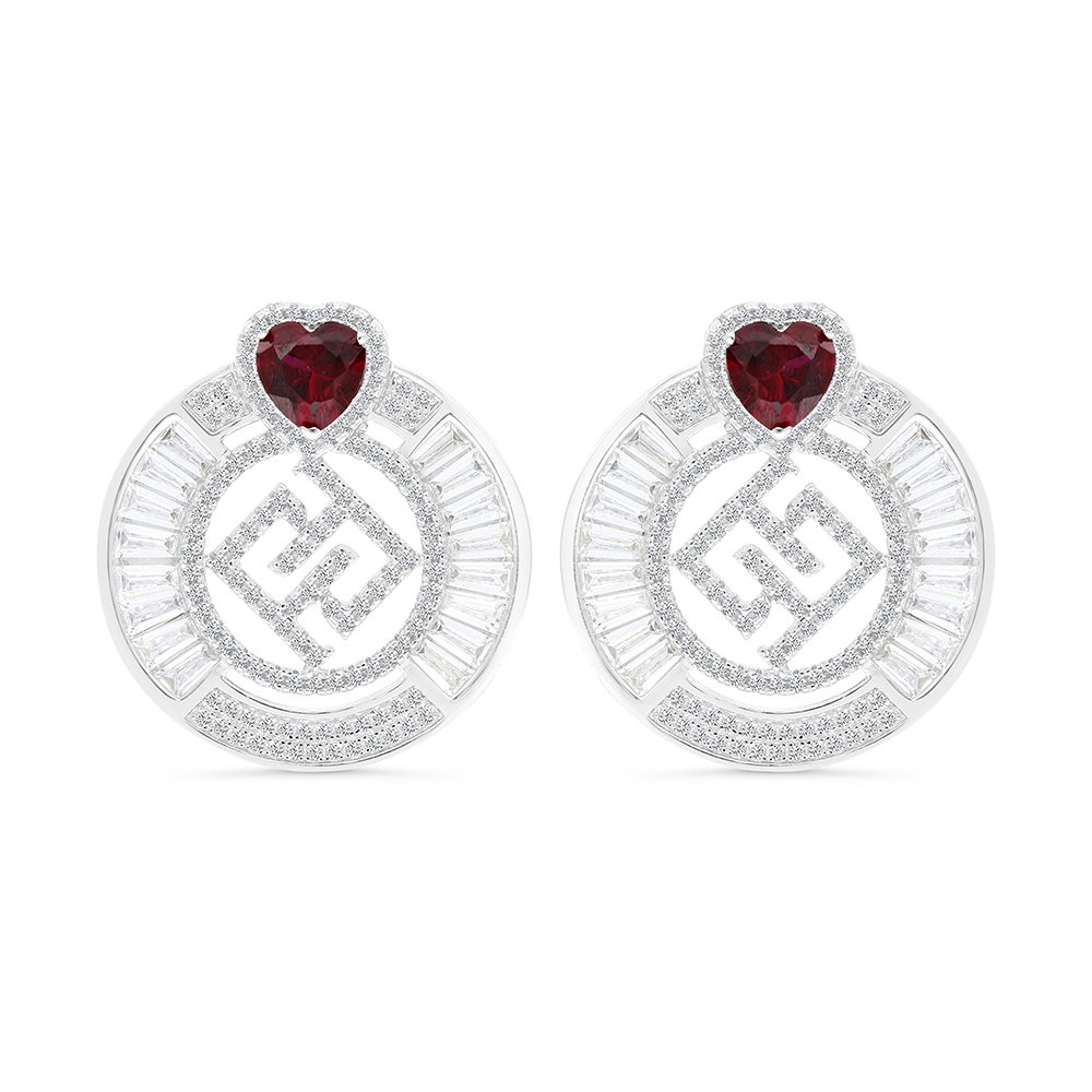 Sterling Silver 925 Earring Rhodium Plated Ruby Corundum