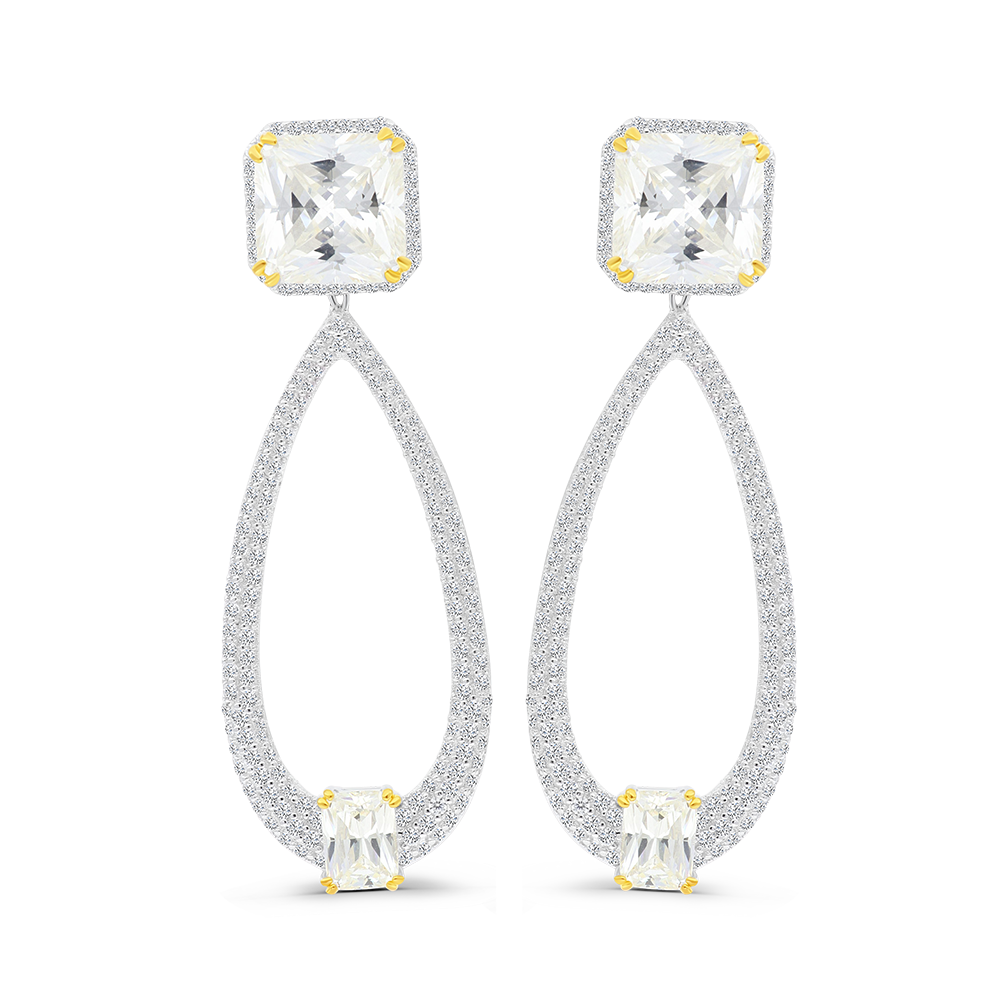 Sterling Silver 925 Earring Rhodium And Gold Plated Embedded With Yellow Zircon