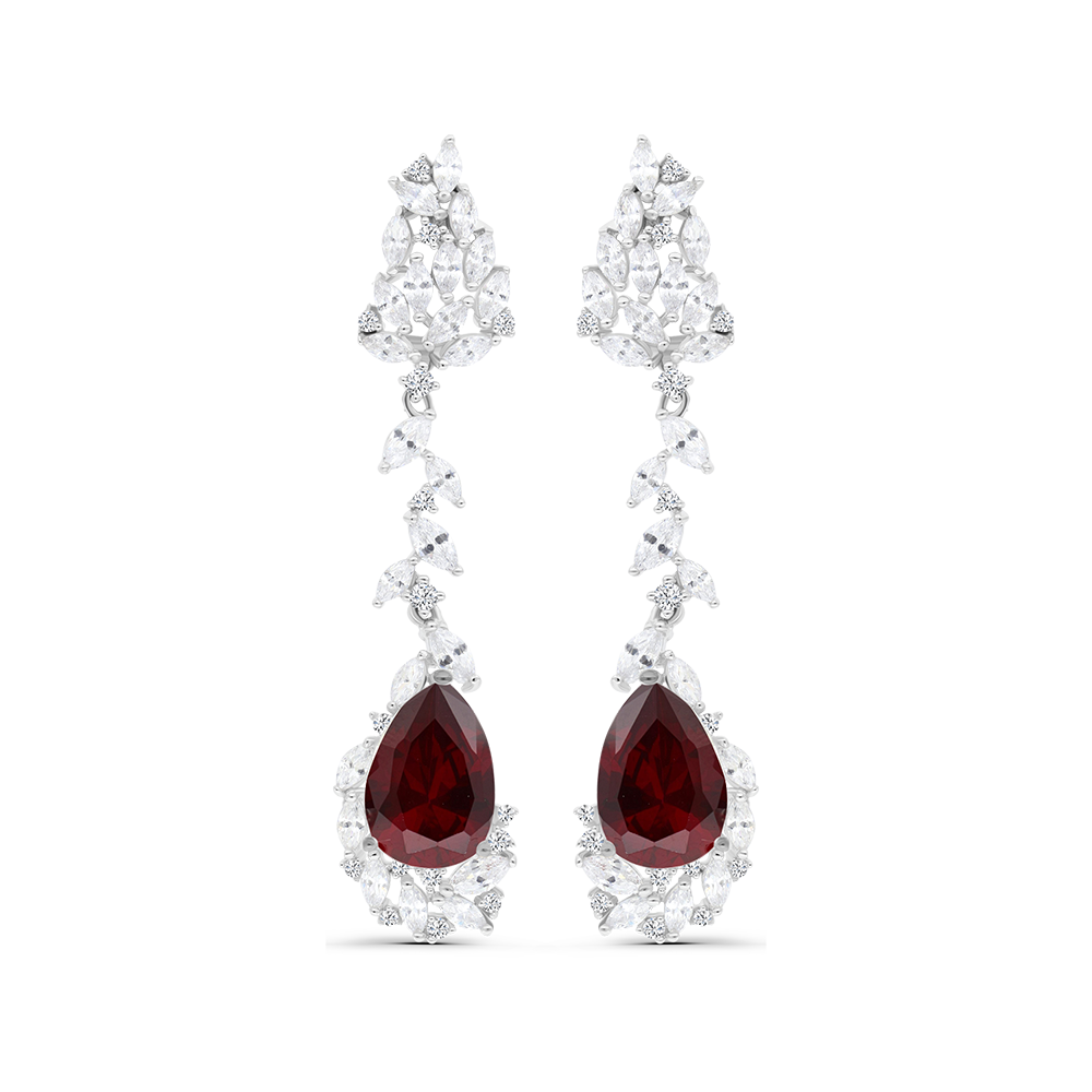 Sterling Silver 925 Earring Rhodium Plated Embedded With Ruby Corundum