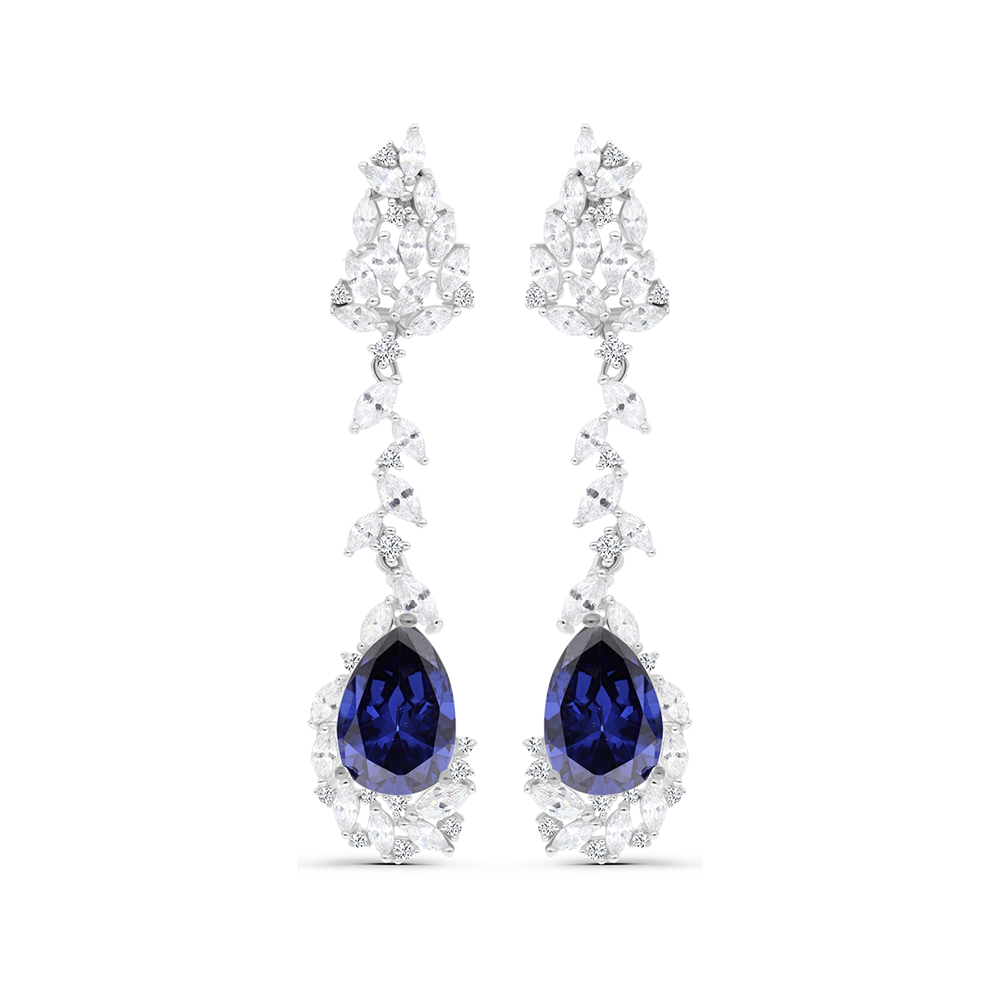 Sterling Silver 925 Earring Rhodium Plated Embedded With Tanzanite