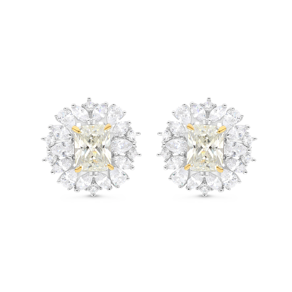 Sterling Silver 925 Earring Rhodium And Gold Plated Embedded With Yellow Zircon