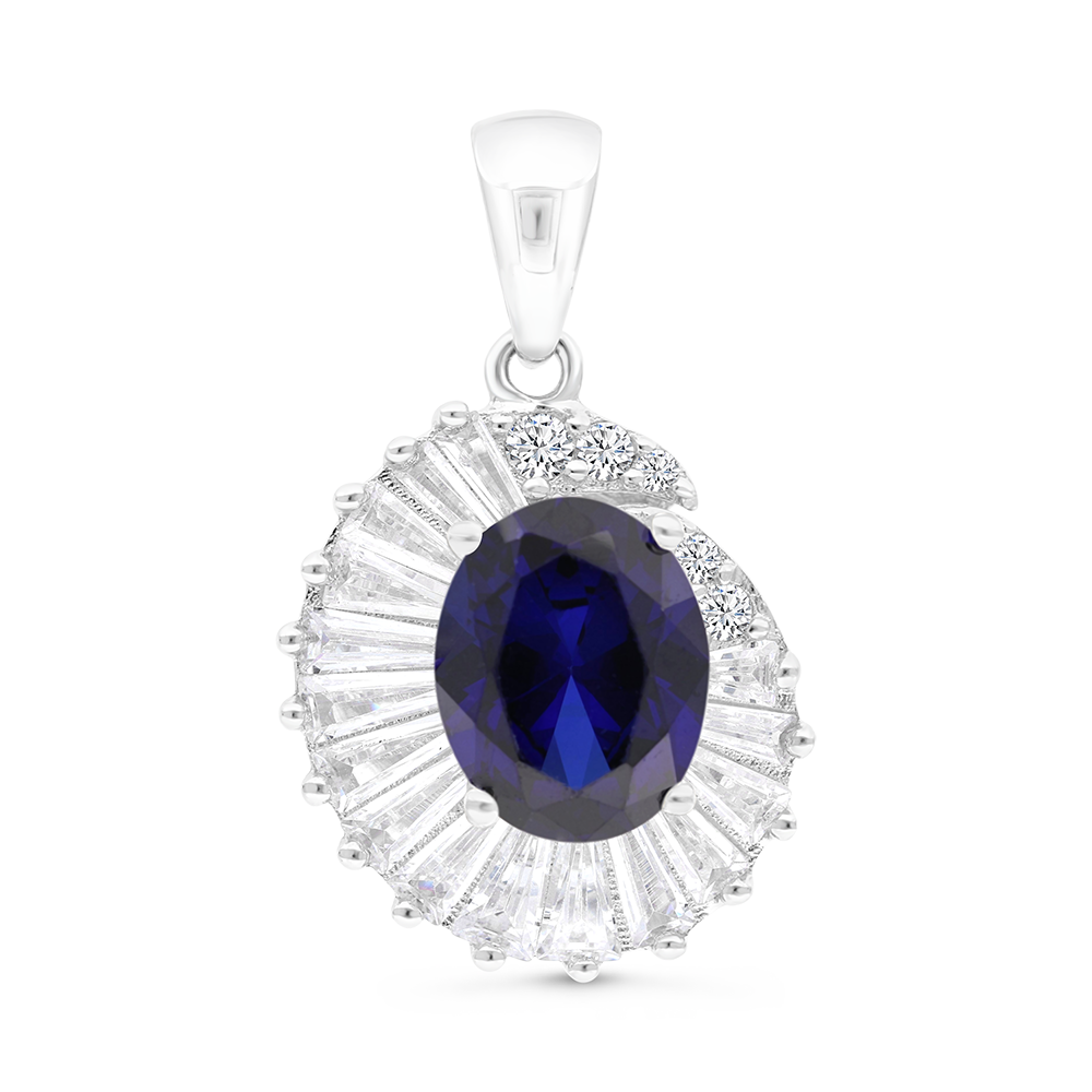 Sterling Silver 925 Pendant Rhodium Plated Embedded With Sapphire Corundum