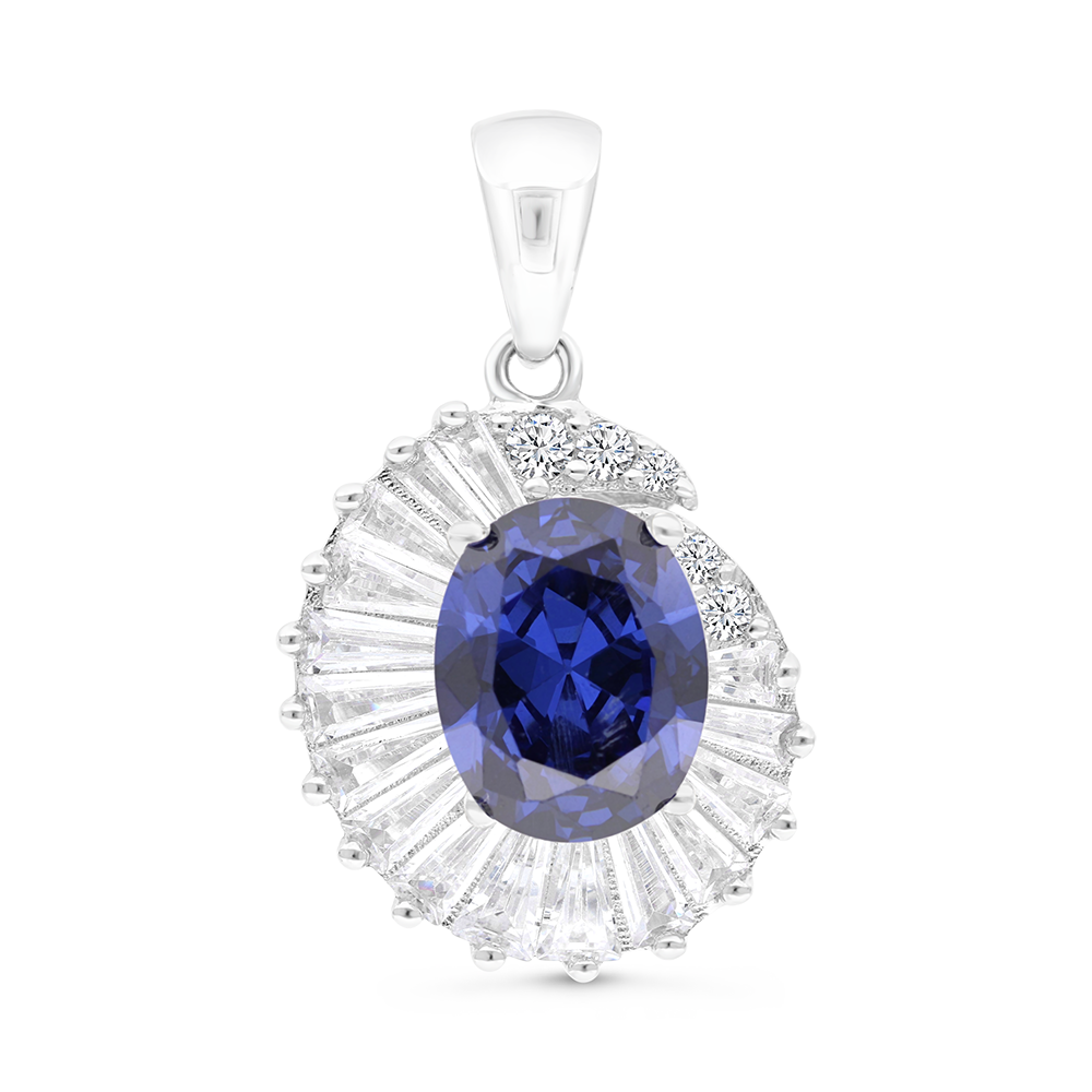 Sterling Silver 925 Pendant Rhodium Plated Embedded With Tanzanite