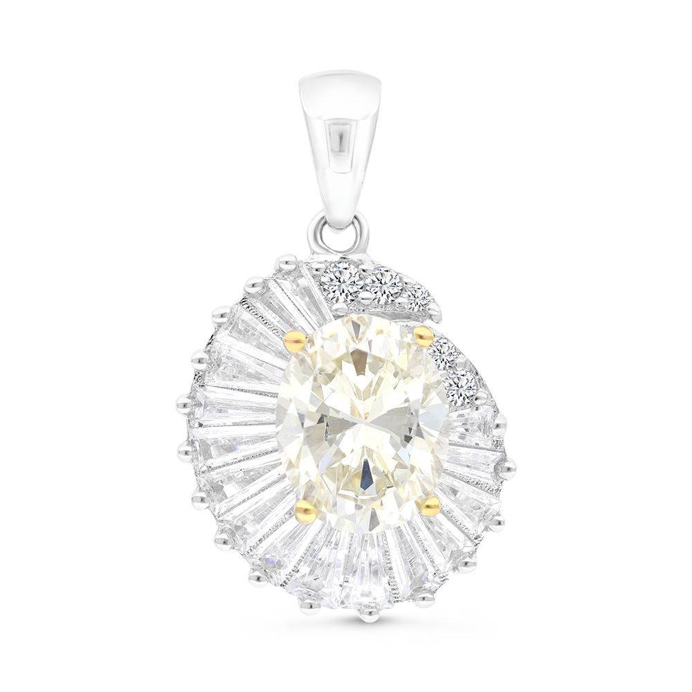 Sterling Silver 925 Pendant Rhodium And Gold Plated Embedded With Yellow Zircon