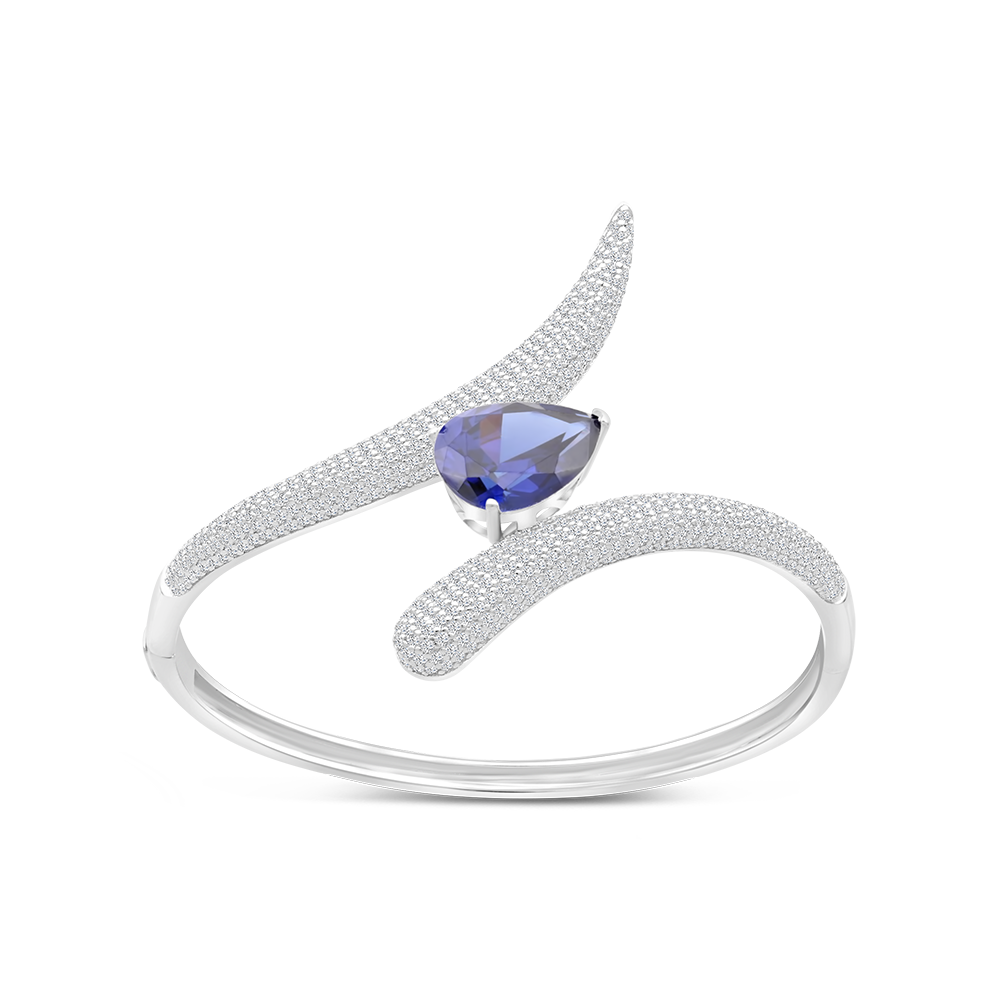 Sterling Silver 925 Bangle Rhodium Plated Embedded With Tanzanite