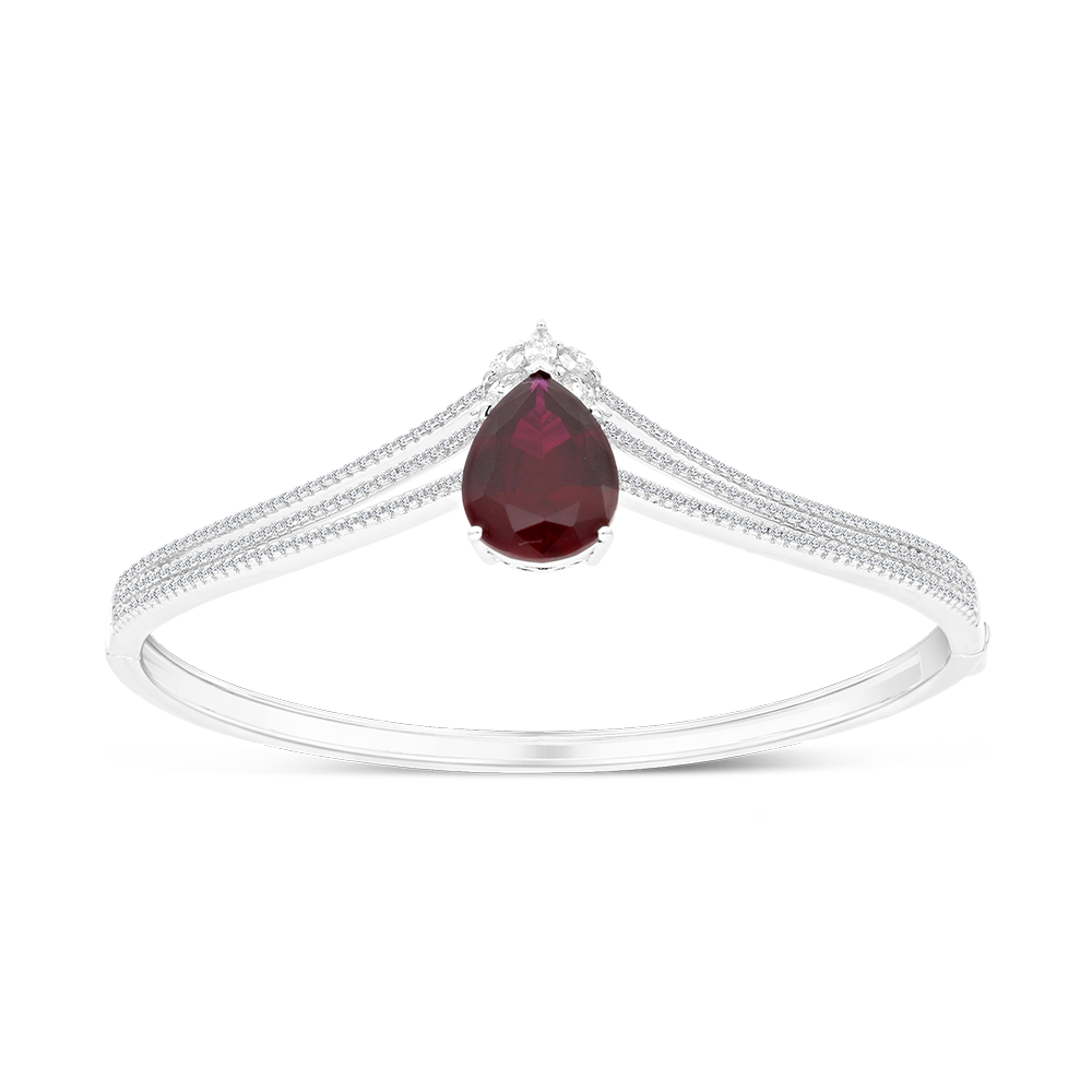 Sterling Silver 925 Bangle Rhodium Plated Ruby Corundum