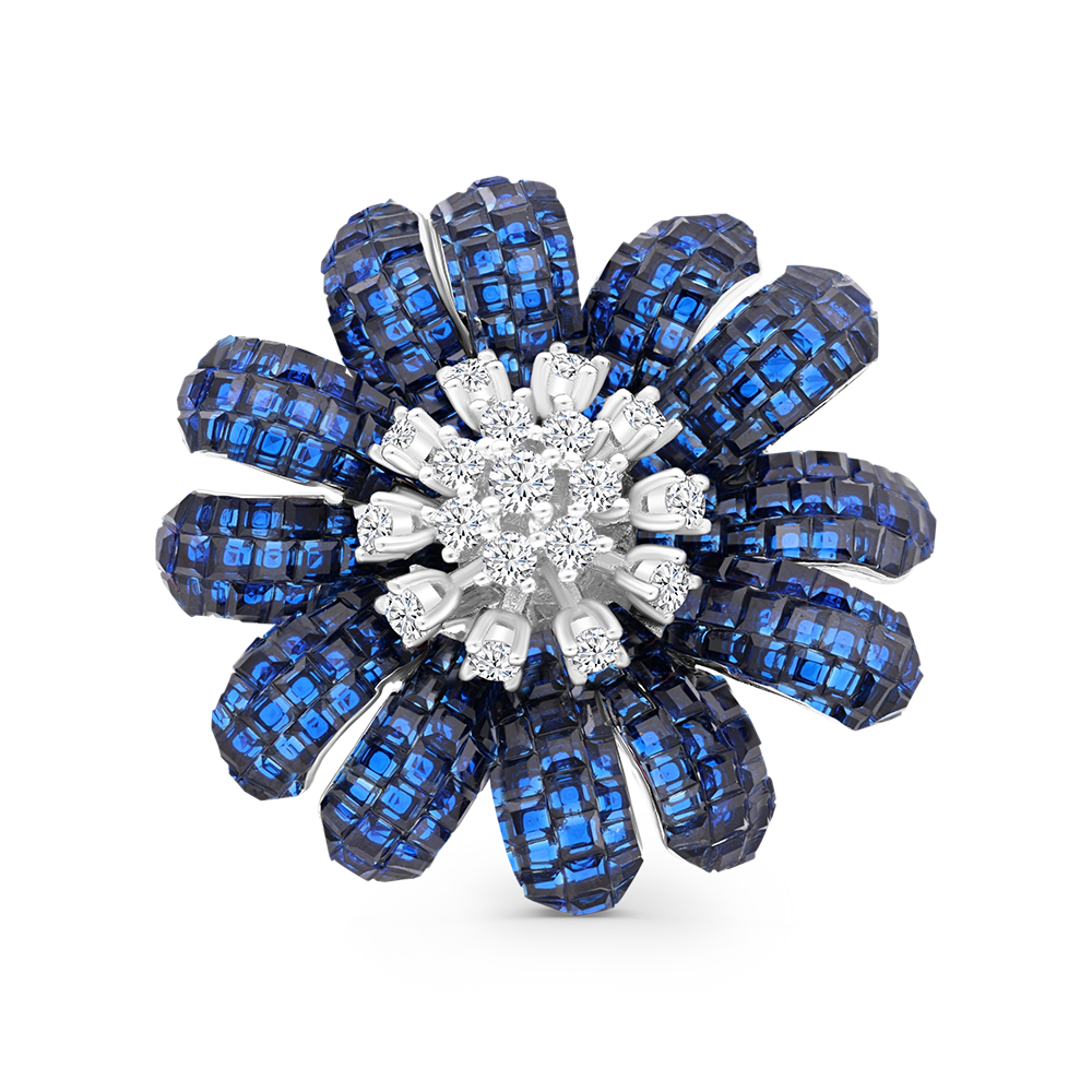 Sterling Silver 925 brooch Rhodium Plated Embedded With Sapphire Corundum