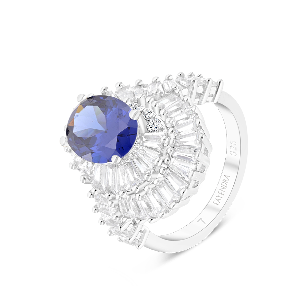 Sterling Silver 925 Ring Rhodium Plated Embedded With Tanzanite