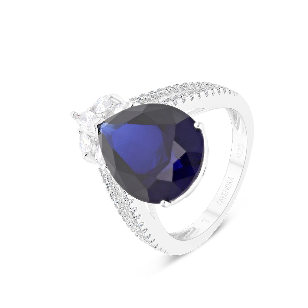 Sterling Silver 925 Ring Rhodium Plated Sapphire Corundum