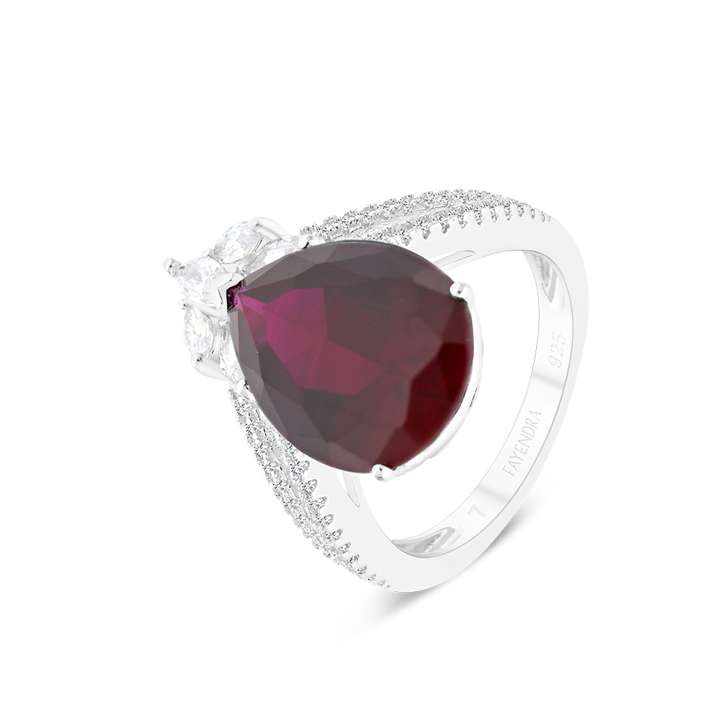 Sterling Silver 925 Ring Rhodium Plated Ruby Corundum