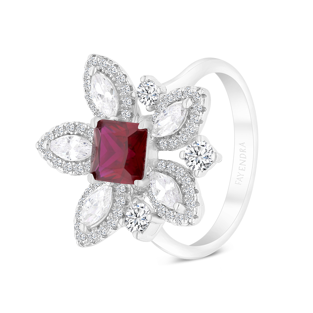 Sterling Silver 925 Ring Rhodium Plated Embedded With Ruby Corundum