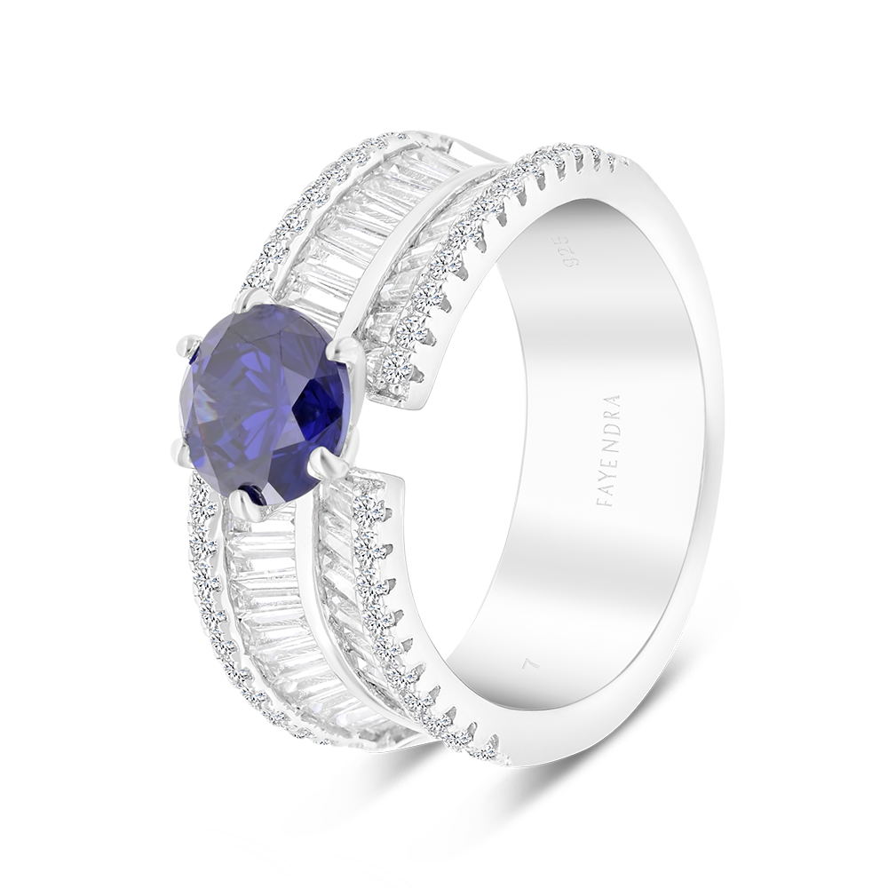 Sterling Silver 925 Ring Rhodium Plated Embedded With Tanzanite