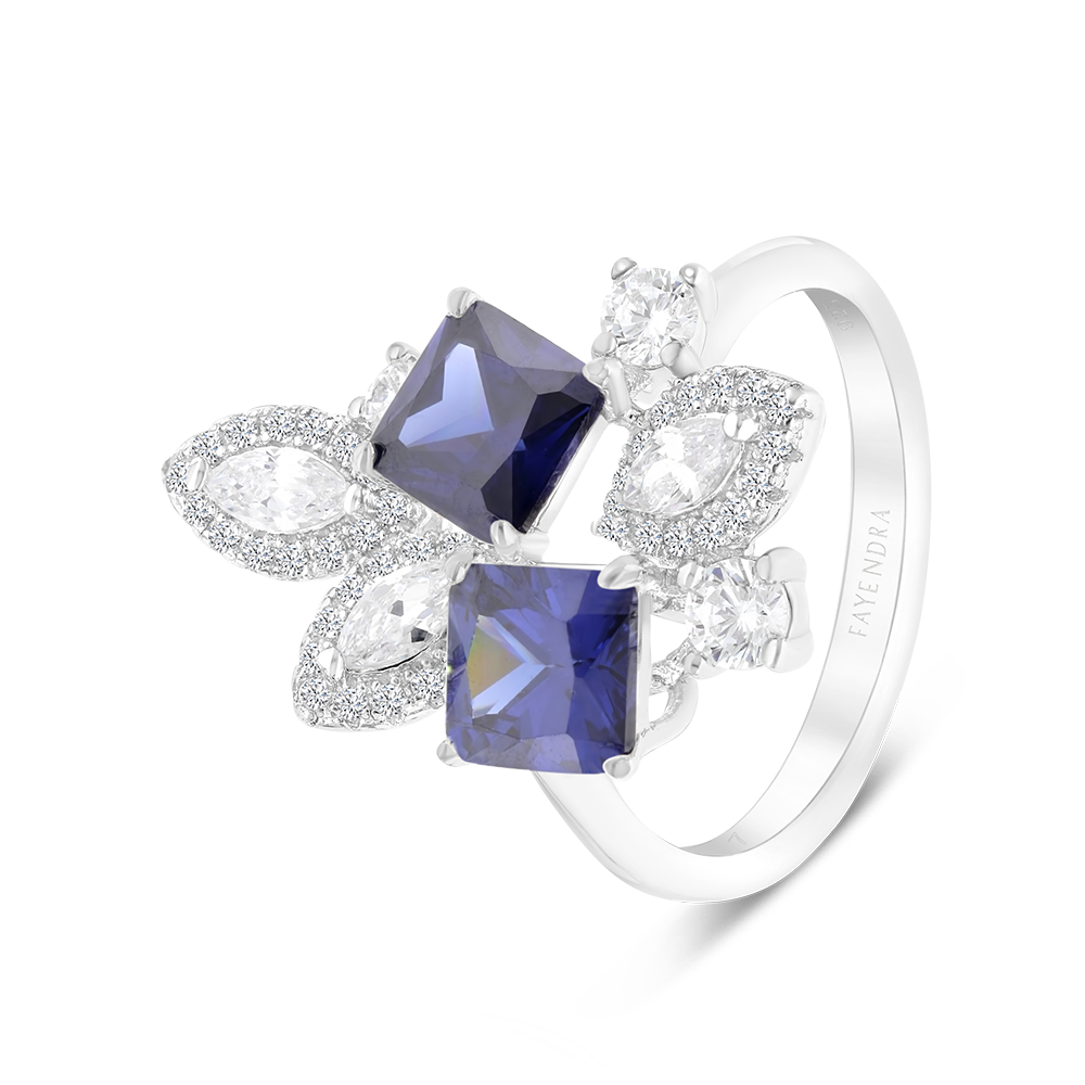 Sterling Silver 925 Ring Rhodium Plated Embedded With Tanzanite