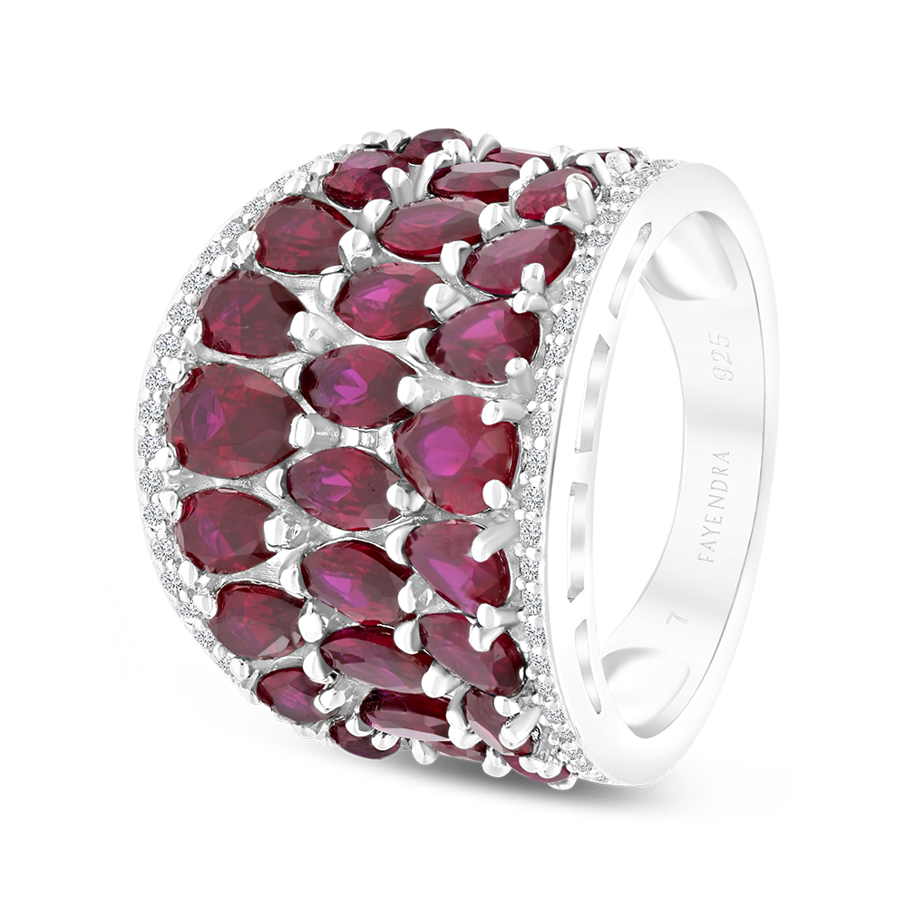 Sterling Silver 925 Ring Rhodium Plated Embedded With Ruby Corundum