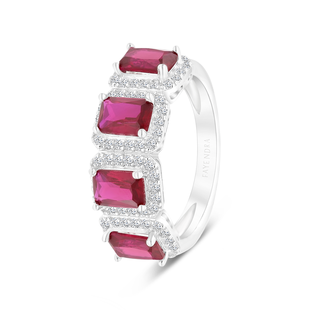 Sterling Silver 925 Ring Rhodium Plated Embedded With Ruby Corundum