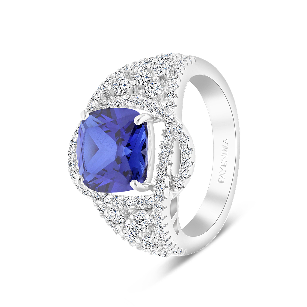 Sterling Silver 925 Ring Rhodium Plated Embedded With Tanzanite