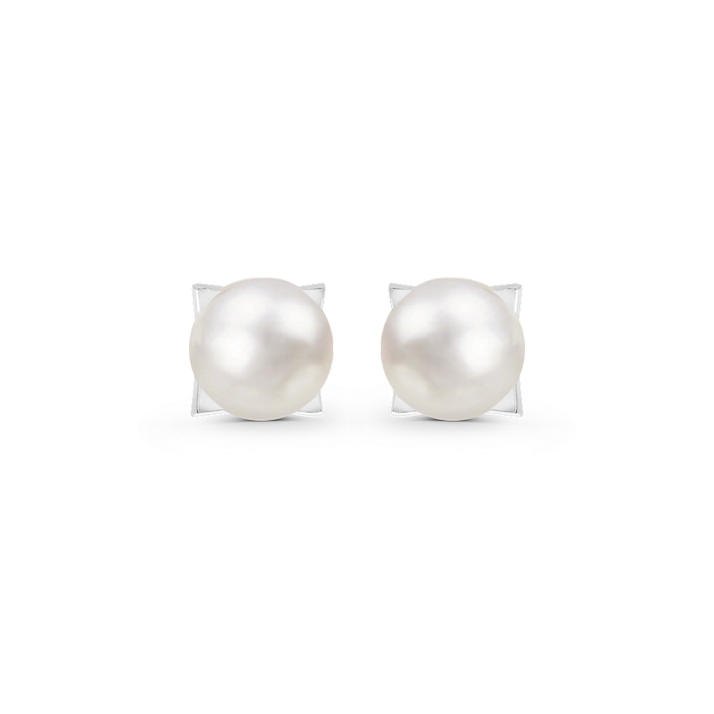 Sterling Silver 925 Earring Rhodium Plated Shell White Pearl