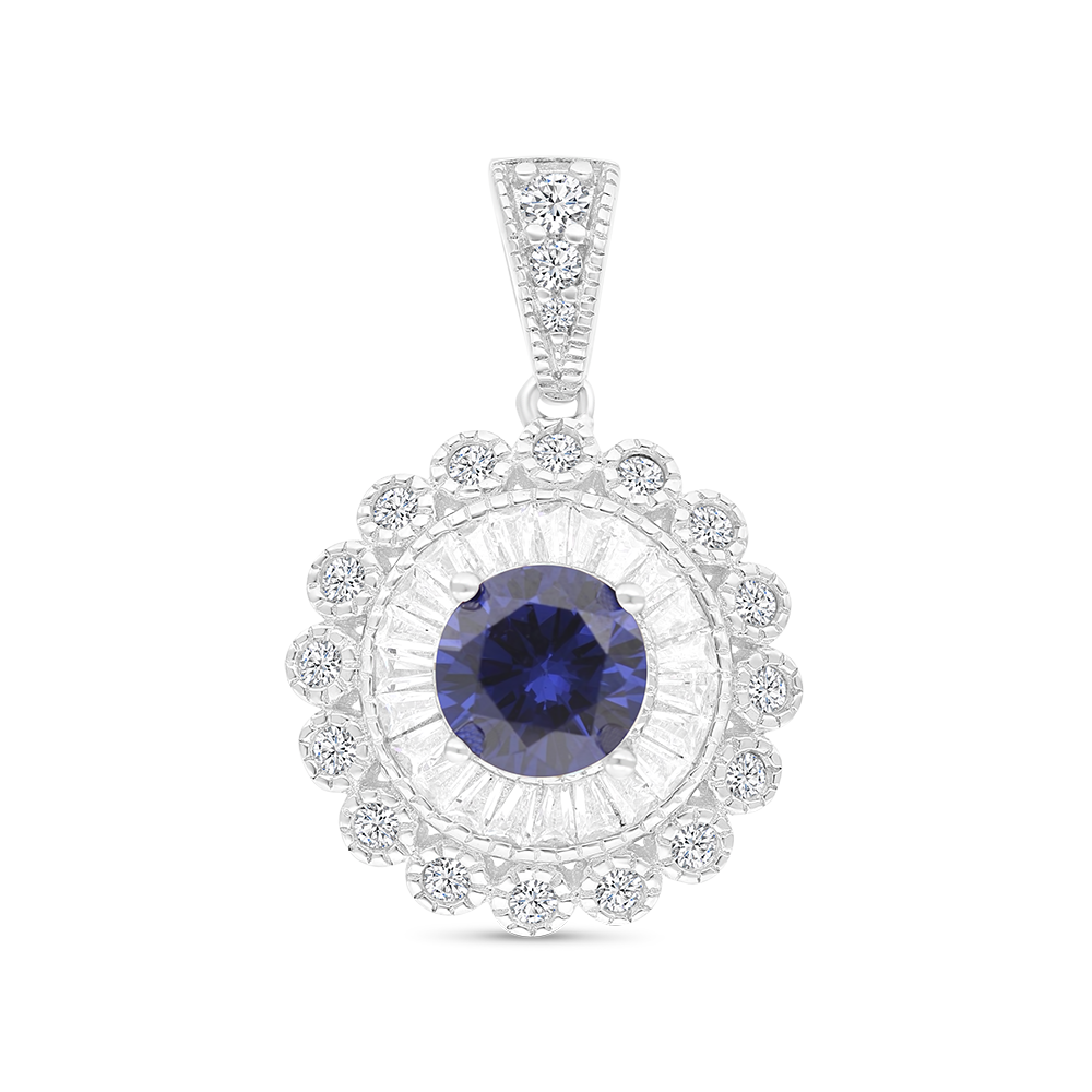 Sterling Silver 925 Pendant Rhodium Plated Embedded With Tanzanite