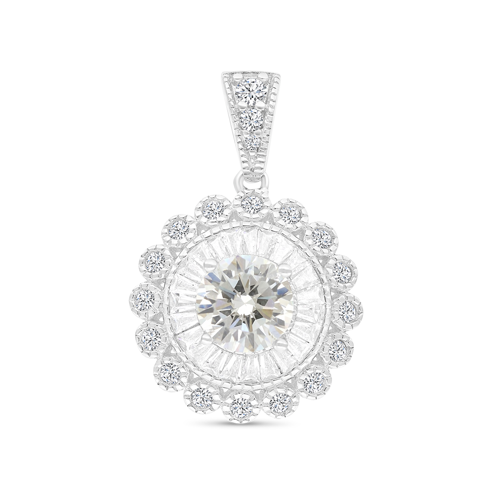 Sterling Silver 925 Pendant Rhodium Plated Embedded With Yellow Zircon