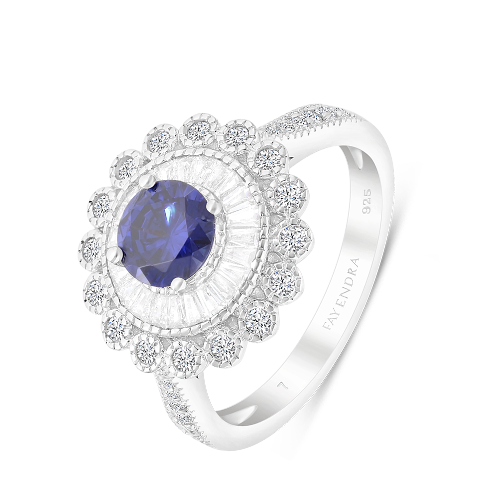 Sterling Silver 925 Ring Rhodium Plated Embedded With Tanzanite