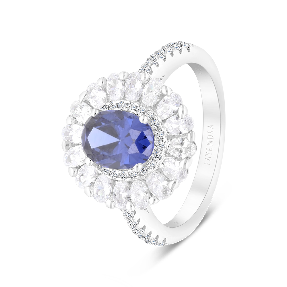 Sterling Silver 925 Ring Rhodium Plated Embedded With Tanzanite