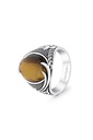 Sterling Silver 925 Ring Rhodium Plated Embedded With Yellow Tiger Eye For Men