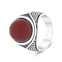 Sterling Silver 925 Ring Rhodium Plated Red Natural Aqiq For Men