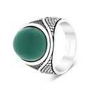 Sterling Silver 925 Ring Rhodium Plated Green Agate For Men