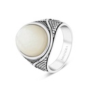 Sterling Silver 925 Ring Rhodium Plated White MOP For Men