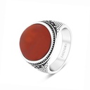 Sterling Silver 925 Ring Rhodium Plated Red Natural Aqiq For Men