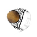 Sterling Silver 925 Ring Rhodium Plated Yellow Tiger Eye For Men