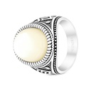 Sterling Silver 925 Ring Rhodium Plated Embedded With White MOP For Men LOGO