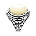 Sterling Silver 925 Ring Rhodium Plated White MOP For Men