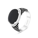 Sterling Silver 925 Ring Rhodium Plated Black Agate For Men